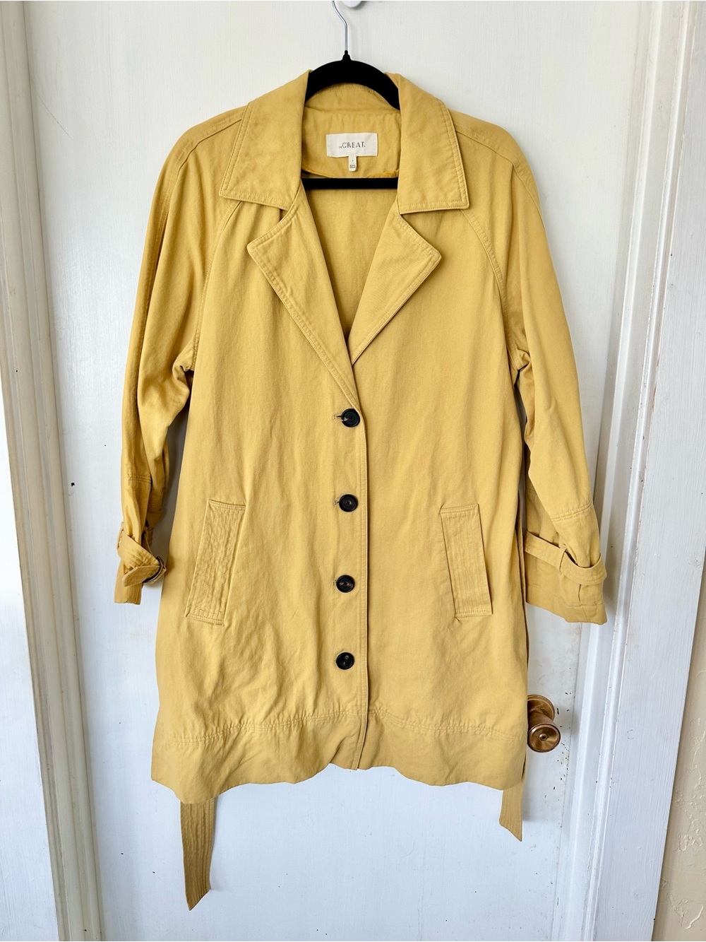 The Great 100 Cotton Marigold Yellow Belted Oversized Trench Coat S - Picture 5 of 8